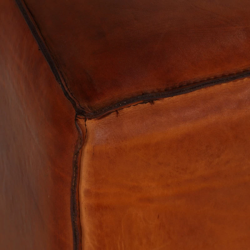 Sands Genuine Leather Cube Ottoman, Saddle Brown - Image 4