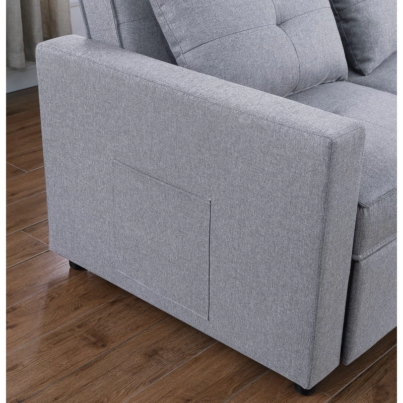 Zoey Linen Convertible Sleeper Loveseat With Side Pocket, Light Gray - Image 7