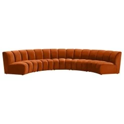 Infinity Channel Tufted Velvet Modular Chair, Cognac, 5 Piece