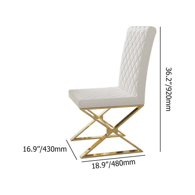 Modern Upholstered White PU Leather Dining Chair Set Of 2 Stainless Steel Gold - Image 11