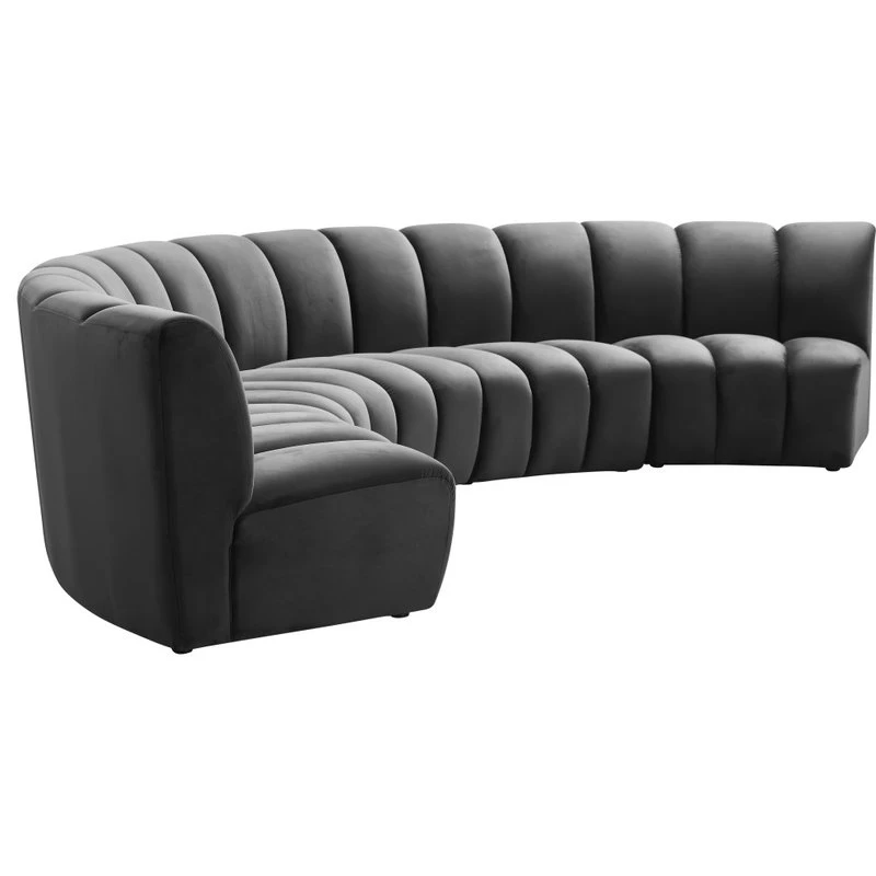Infinity Channel Tufted Velvet Modular Chair, Gray, 5 Piece - Image 5