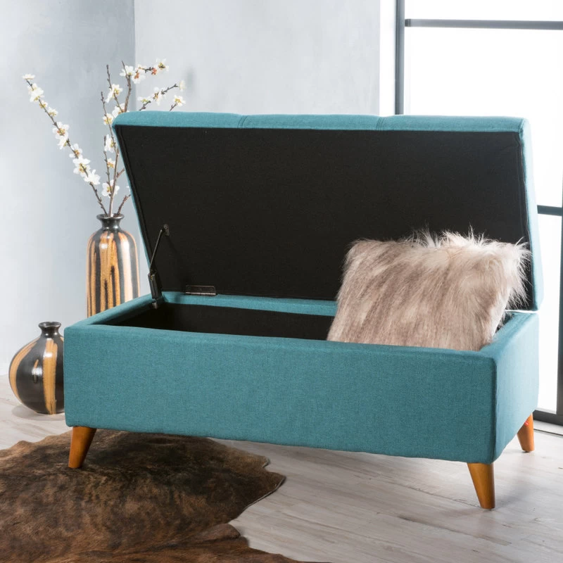 GDF Studio Etoney Fabric Storage Ottoman, Teal - Image 3