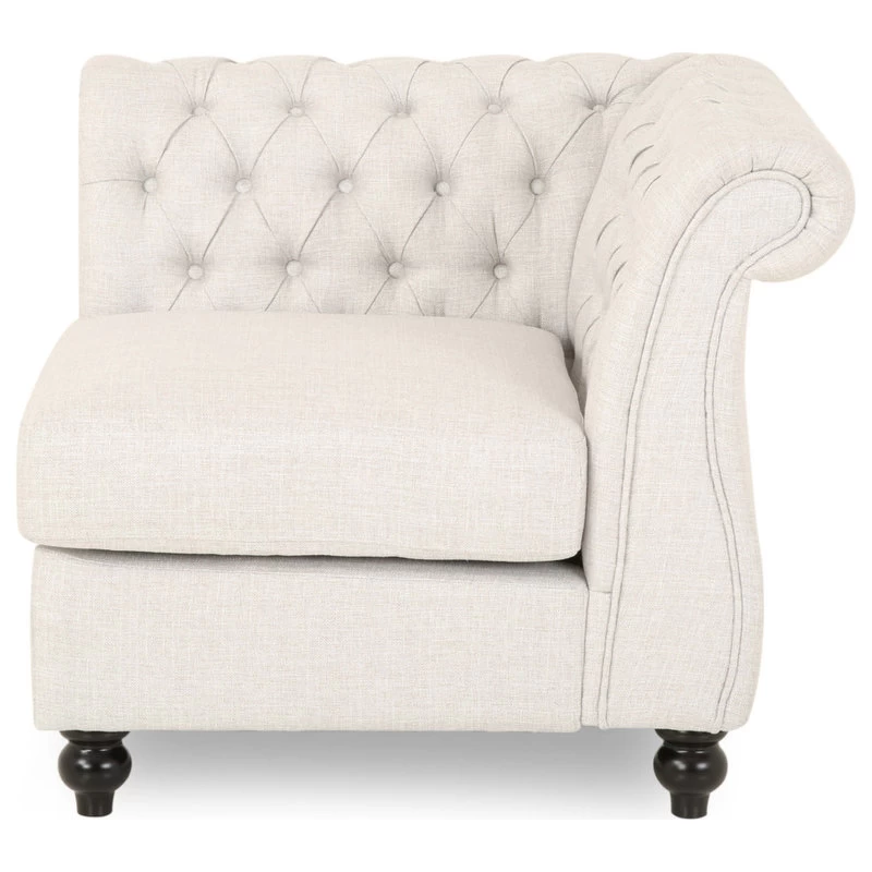 Zenobia 6 Seater Velvet Tufted Chesterfield Sectional, Beige, Dark Brown - Image 6