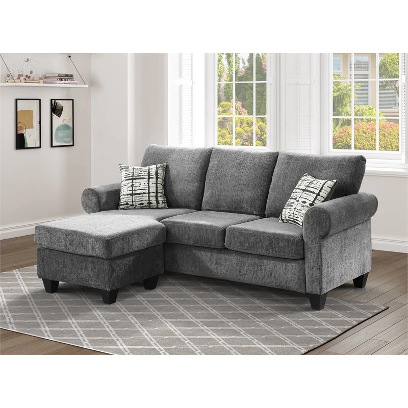 Lexicon Desboro Reversible Chenille Fabric Sectional With Chaise In Gray - Image 2