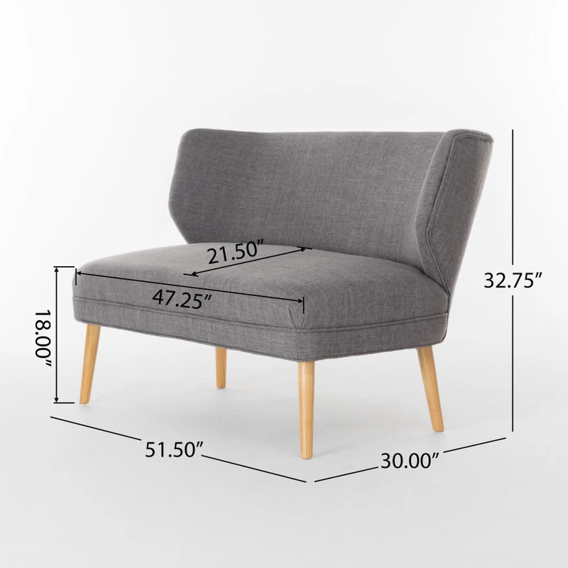 GDF Studio Dumont Mid Century Modern Fabric Loveseat Sofa Settee, Light Gray - Image 3