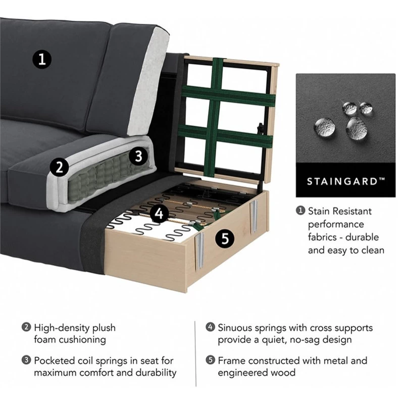 Flare Chaise Lounge With Arms In Light Gray Microsuede Fabric - Image 3