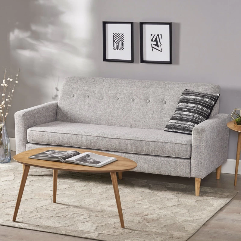GDF Studio Stratford Mid Century Modern Fabric 3-Seat Sofa, Light Gray Tweed - Image 2
