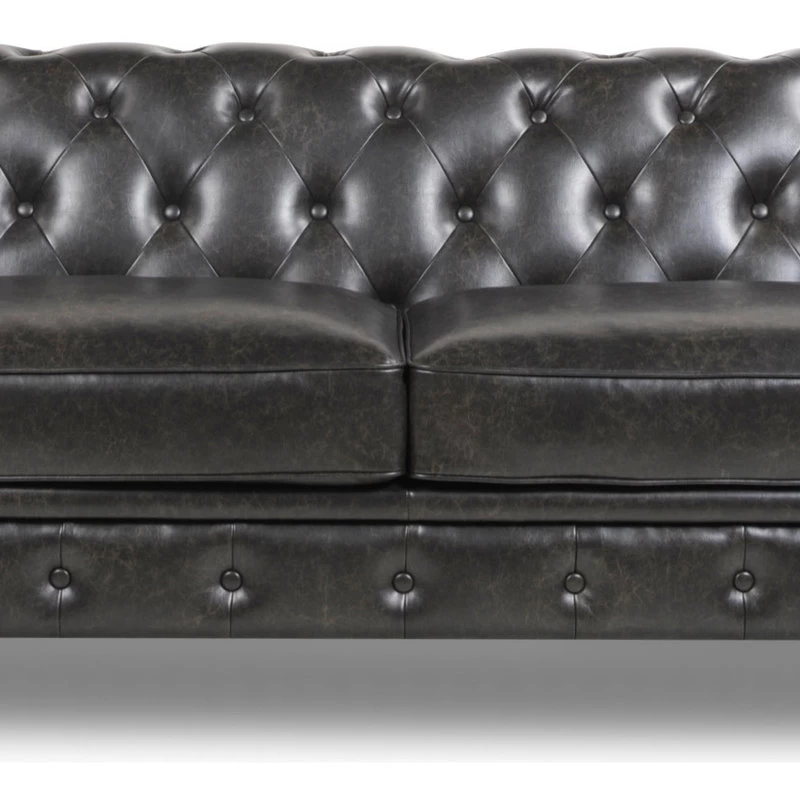 Winston 91" Tufted Chesterfield Sofa, Vintage Black Brown Faux Leather - Image 3