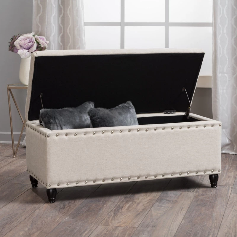 GDF Studio Evvy Fabric Storage Ottoman, Wheat - Image 3