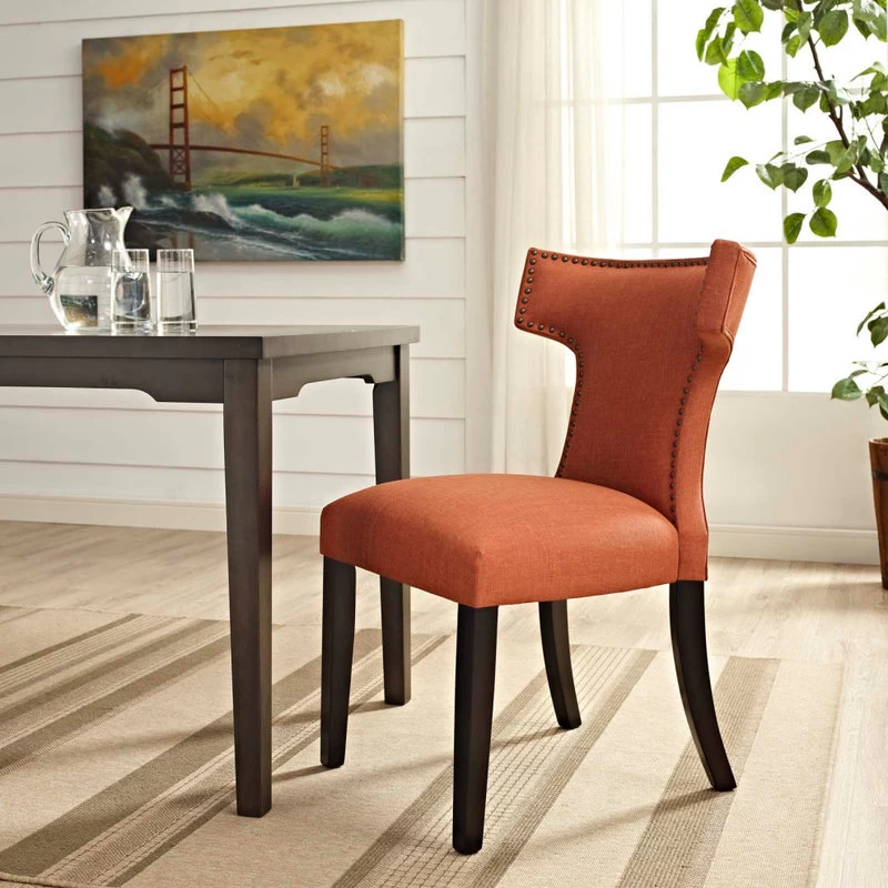 Curve Upholstered Fabric Dining Chair, Orange - Image 5