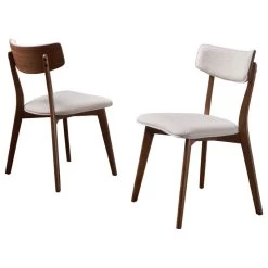 GDF Studio Caleb Mid-Century Walnut Finished Frame Dining Chairs, Set Of 2, Light Beige
