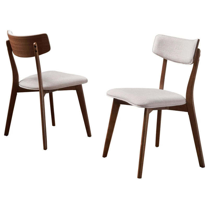 GDF Studio Caleb Mid-Century Walnut Finished Frame Dining Chairs, Set Of 2, Light Beige
