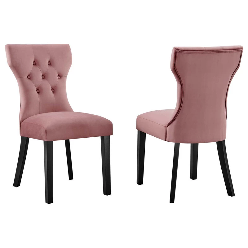 Silhouette Performance Velvet Dining Chairs, Set Of 2, Dusty Rose