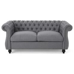 GDF Studio Kyle Traditional Chesterfield Loveseat Sofa, Dark Gray/Dark Brown