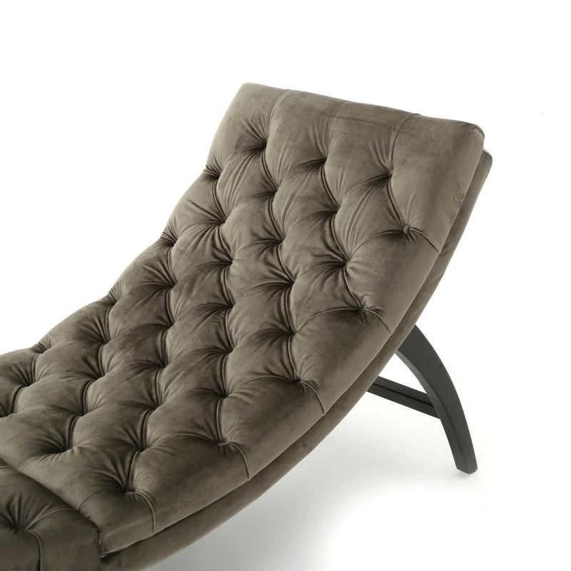 GDF Studio Garamond Tufted New Velvet Chaise Lounge, Gray - Image 5