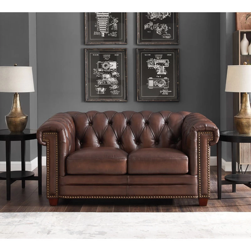 Hydeline Stanwood 100% Leather Sofa Set, Dark Brown, Loveseat - Image 2