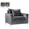 Naomi Velvet Chair, Gold And Chrome Leg Set, Gray