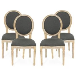 Jerome French Country Dining Chairs, Set Of 4, Blue Floral/Dark Gray/Natural, Fabric, Rubberwood