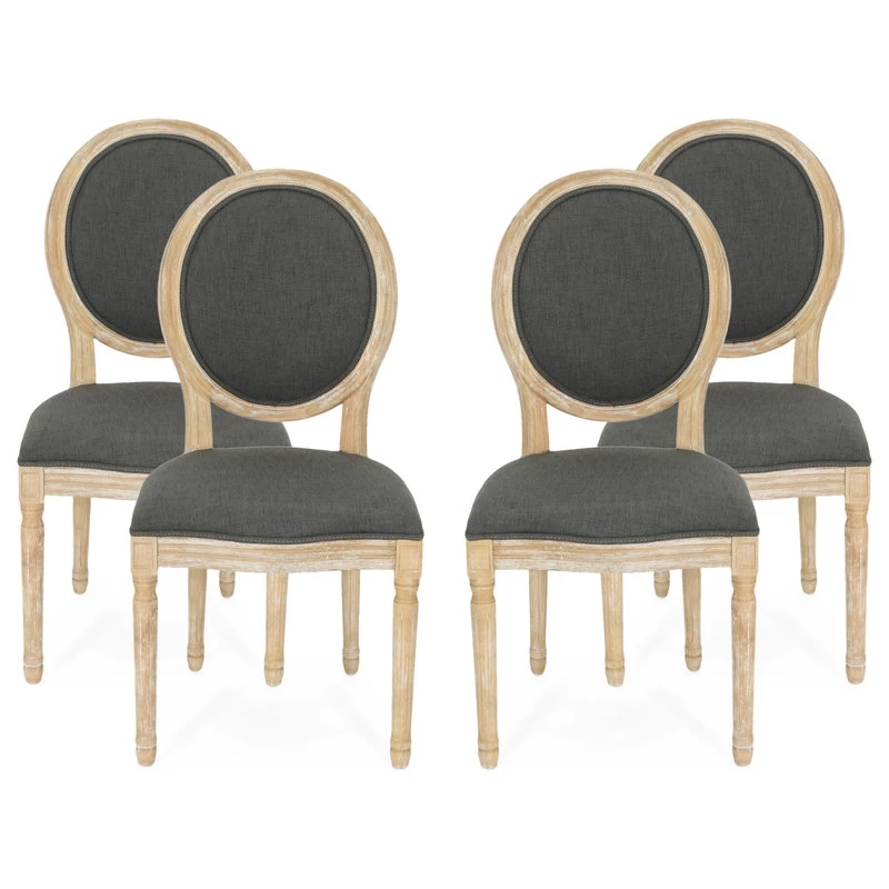 Jerome French Country Dining Chairs, Set Of 4, Blue Floral/Dark Gray/Natural, Fabric, Rubberwood