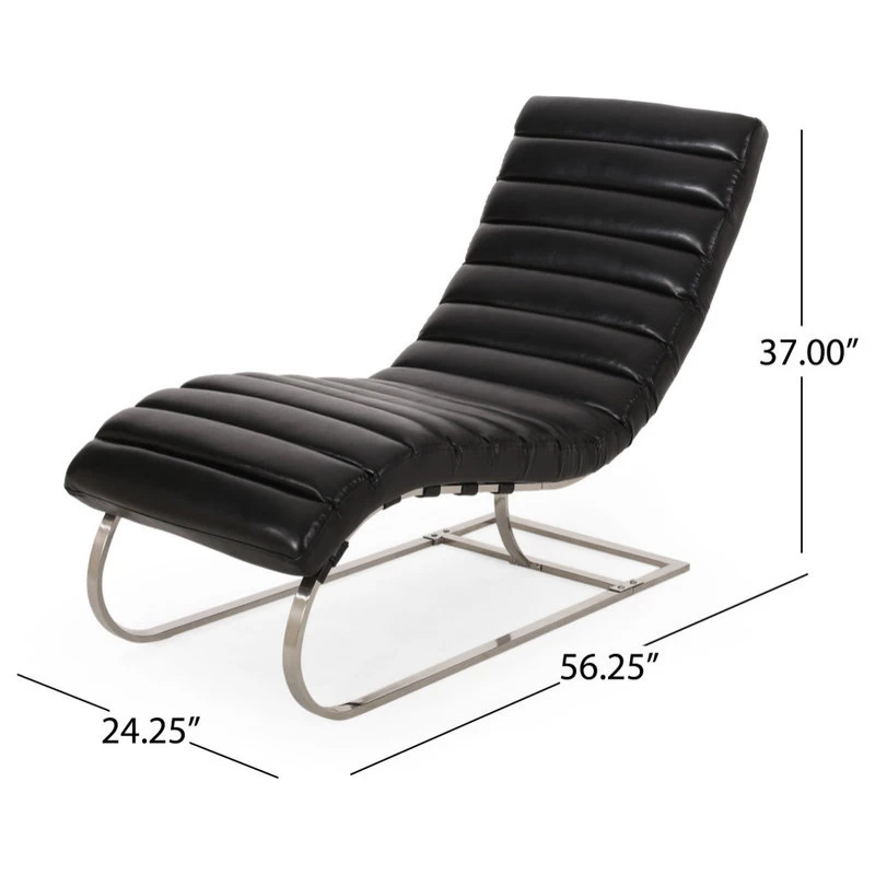 Pearsall Modern Channel Stitch Chaise Lounge, Midnight Black/Silver - Image 11