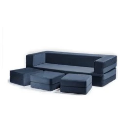 Zipline Convertible Sleeper Sofa With 3 Ottomans, 3-Piece Set, Marine