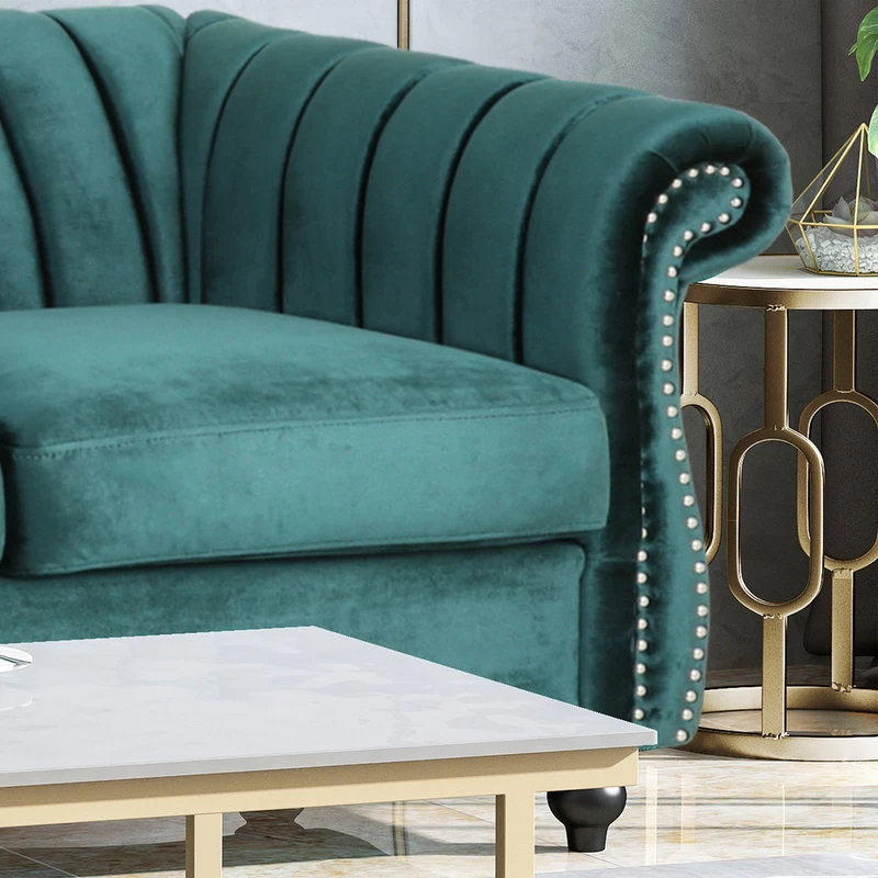 Olga Modern Glam Velvet 3 Seater Sofa, Teal, Dark Brown - Image 4