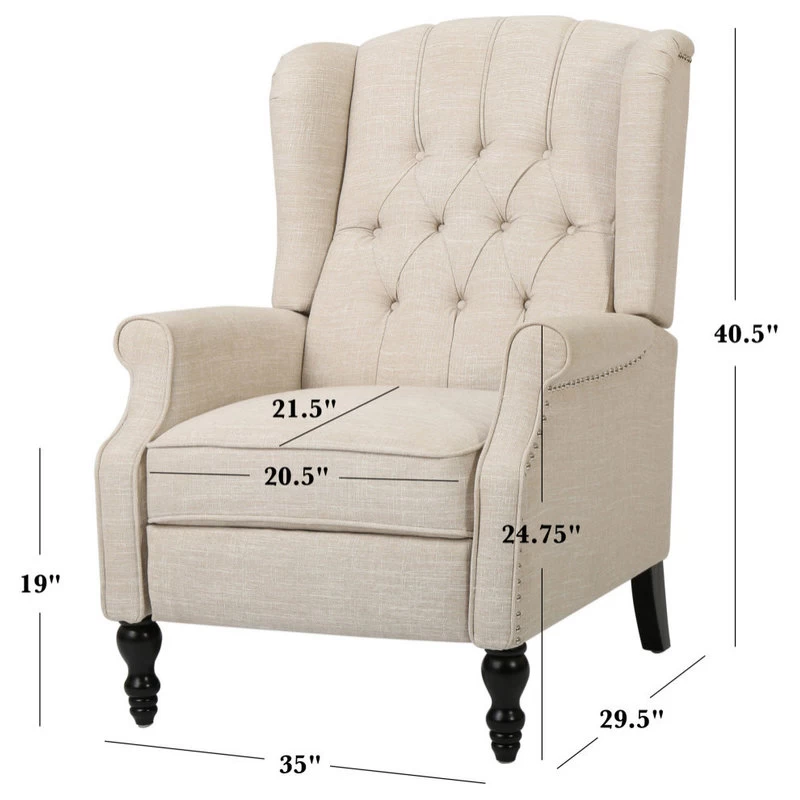 Xanthe Tufted Fabric Recliner, Set Of 2, Beige And Dark Brown - Image 2