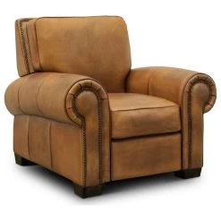 Valencia 100% Top Grain Hand Antiqued Leather Traditional Recliner, Tan