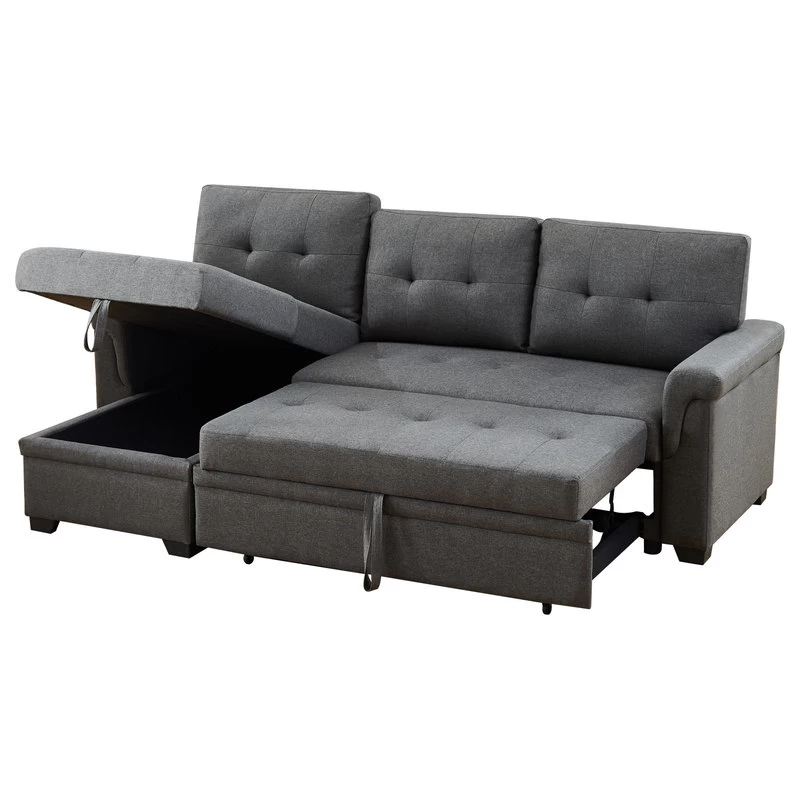 Lucca Linen Reversible Sleeper Sectional Sofa, Steel Gray - Image 6