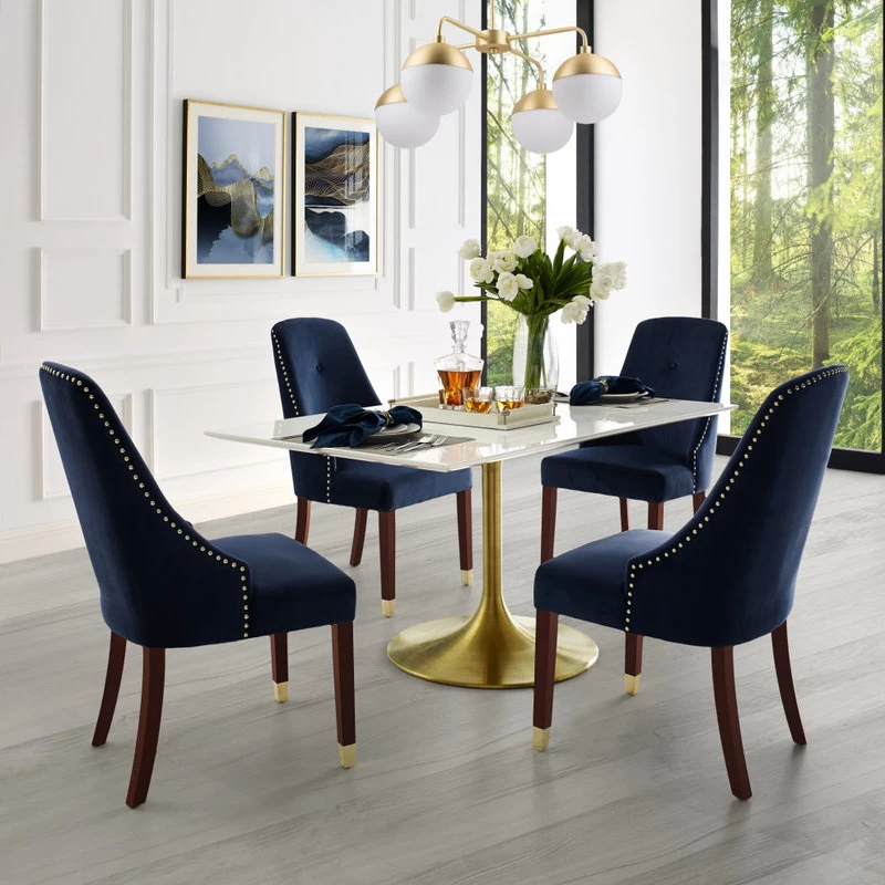 The Grand Dining Chair, Set Of 2, Navy Blue Velvet/Goldtone - Image 2