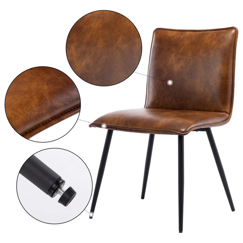 Set Of 4 Minimalist Faux Leather Side Chairs For Dining Room, Yellowish-Brown - Image 4