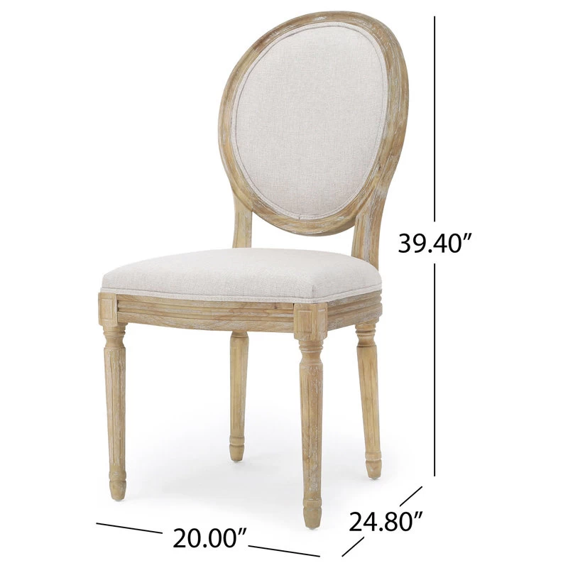 GDF Studio Phinnaeus French Country Fabric Dining Chairs (Set Of 2), Griege/Natural - Image 4