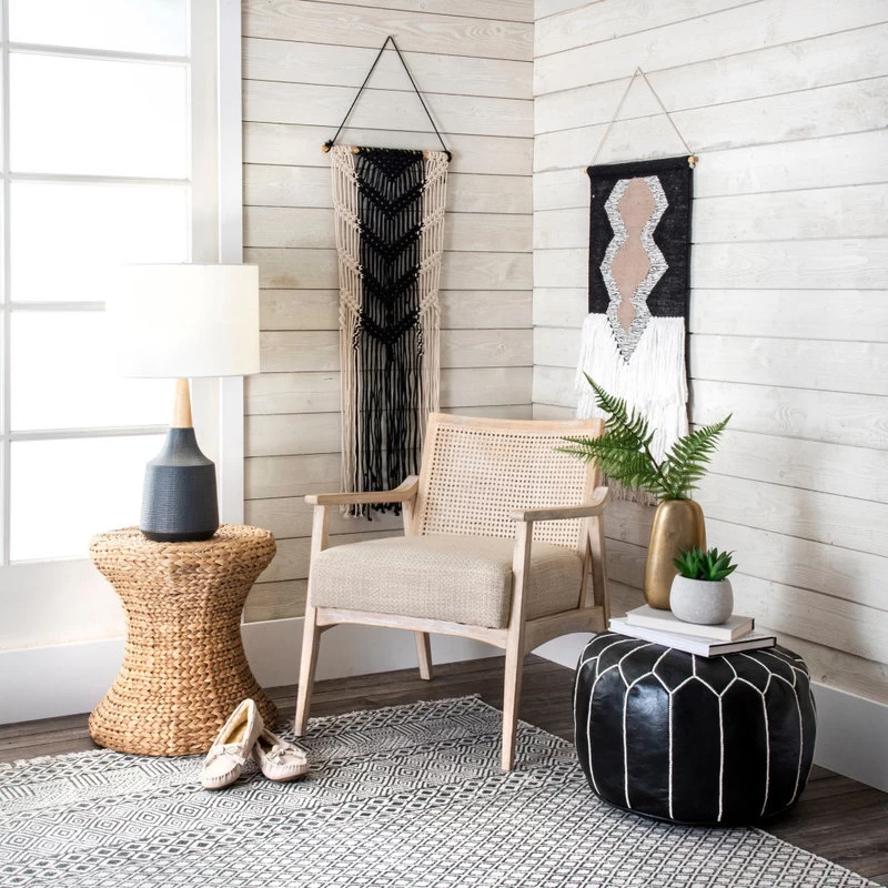 NuLOOM Leather Jerrie Contemporary Ottoman, Black - Image 2