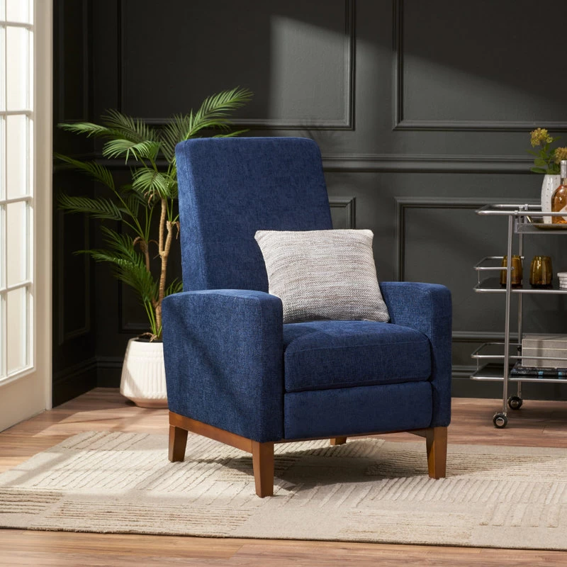 Plevna Fabric Upholstered Pushback Recliner, Navy Blue And Brown - Image 2