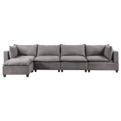 Madison Fabric Down Feather 5 Piece Modular Sectional Sofa Chaise, Light Gray