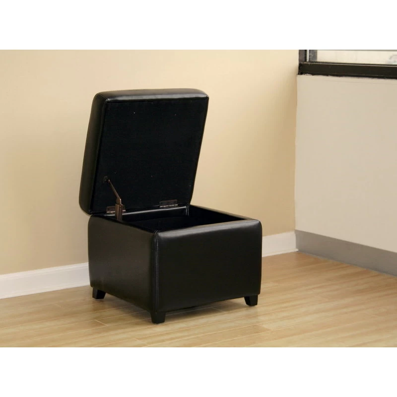 Baxton Studio Full Leather Small Storage Cube Ottoman, Black - Image 4