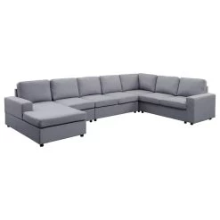 Tifton Light Gray Linen 7 Seat Reversible Modular Sectional Sofa Chaise
