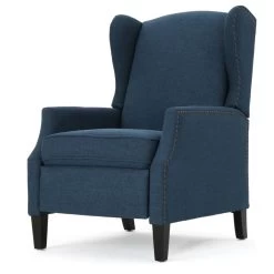 GDF Studio Weyland Contemporary Fabric Wingback Pushback Recliner, Navy Blue