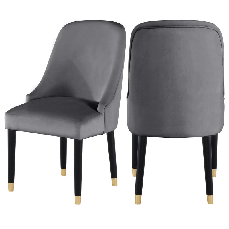 The Maisie Dining Chair, Grey, Velvet, Set Of 2