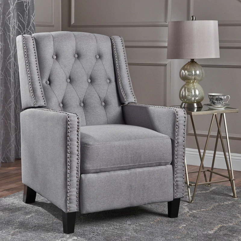 GDF Studio Izaak Tufted Back Fabric Recliner Chair, Light Gray - Image 2