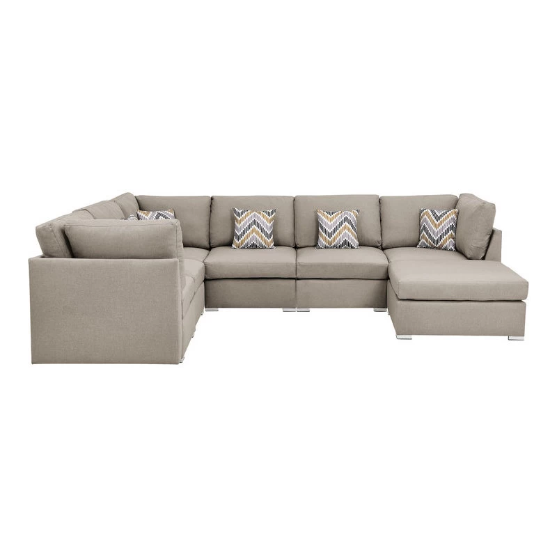 Amira Beige Fabric Reversible Modular Sectional Sofa With Ottoman And Pillows - Image 5