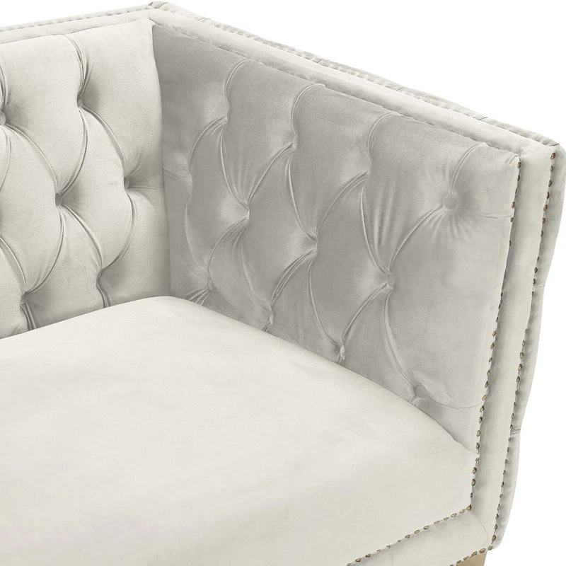 Michelle Fabric Upholstered Sofa, Gold Iron Legs, Cream Velvet - Image 6