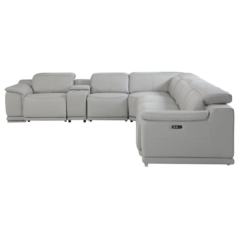 Frederico Genuine Italian Leather 7-Piece 1 Console 4-Power Reclining Sectional, Light Gray - Image 2
