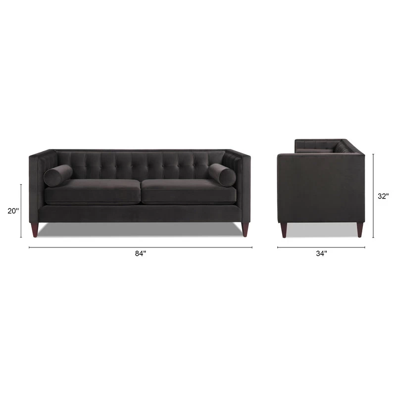 Jack 84" Modern Tuxedo Tufted Sofa, Charcoal Gray Velvet - Image 4