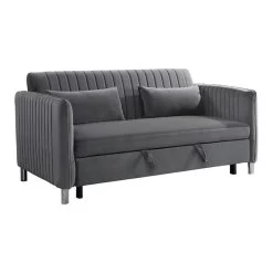 Lexicon Greenway Velvet Upholstered Click Clack Convertible Sofa In Brown Gray