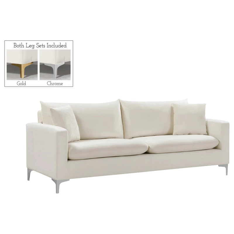Naomi Velvet Sofa, Gold And Chrome Leg Set, Cream - Image 2