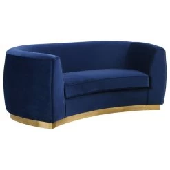 Julian Velvet Loveseat, Navy, Gold Base