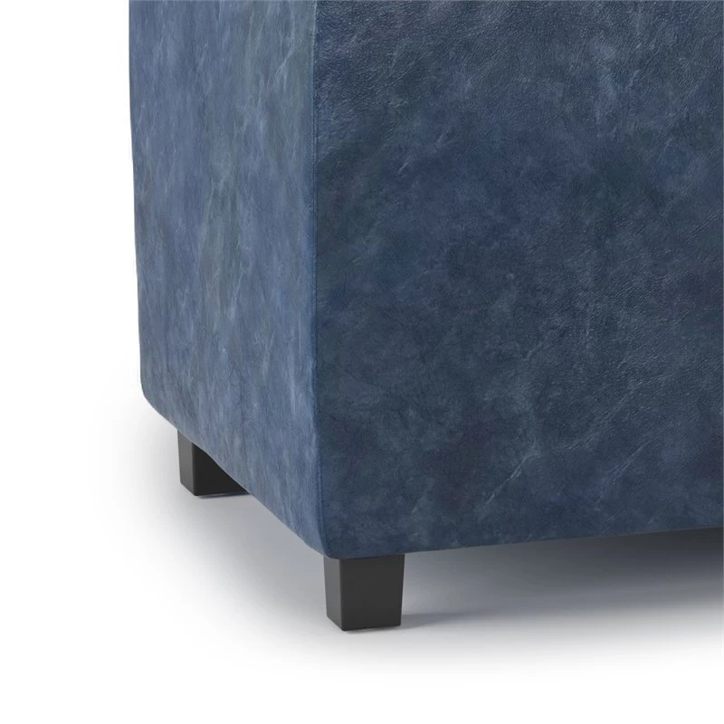 Simpli Home Avalon 42" Faux Leather Storage Ottoman In Denim Blue - Image 5