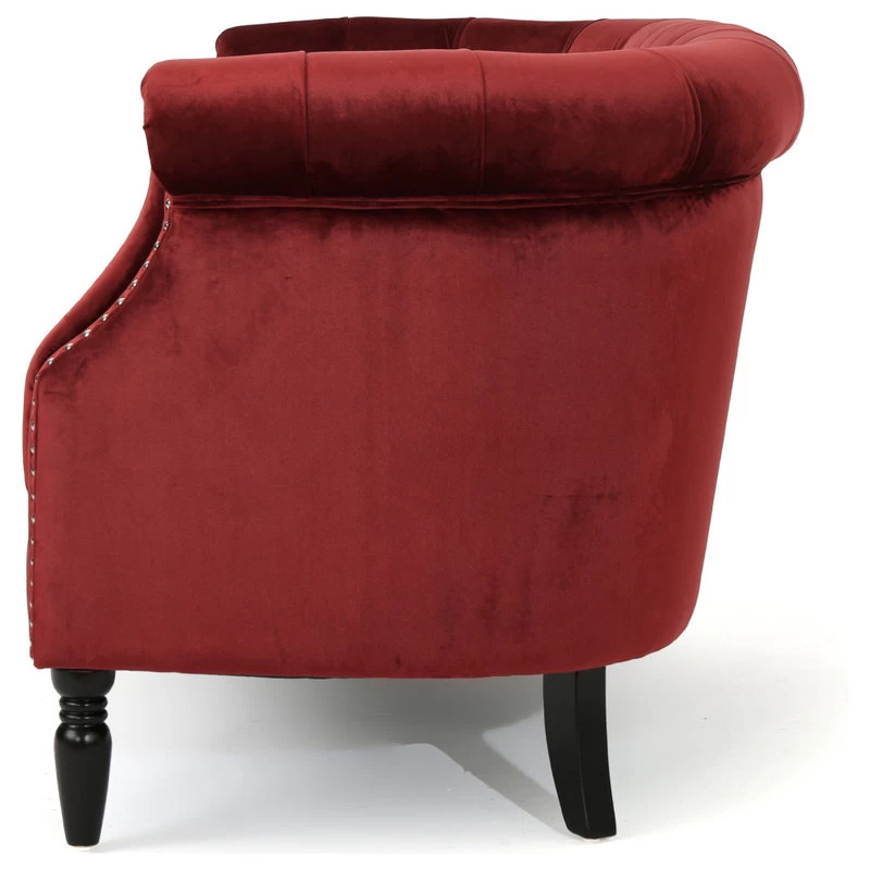 Melaina Tufted Chesterfield Velvet Loveseat With Scrolled Arms - Image 6