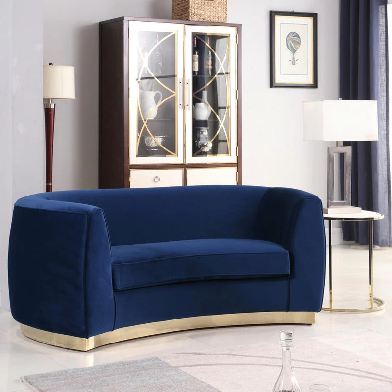 Julian Velvet Loveseat, Navy, Gold Base - Image 2